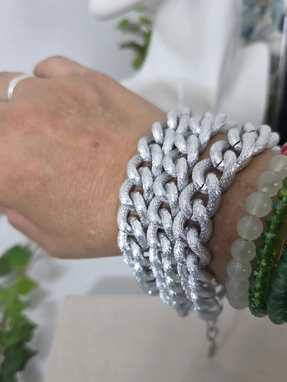 Silver Triple Strand Curb Link Bracelet | Metallic Chunky Statement